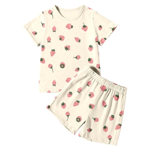 Girls Soft Short Sleeve Pajama Set Comfortable Printed Sleepwear For Daily Wear And Outdoor Activities With Round Neck Design