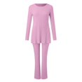 thumbnail image 4 of Women‘s Two Piece Knit Matching Outfits Crew Neck Slit Hem Tee And Pants Tracksuit Sets, 4 of 5