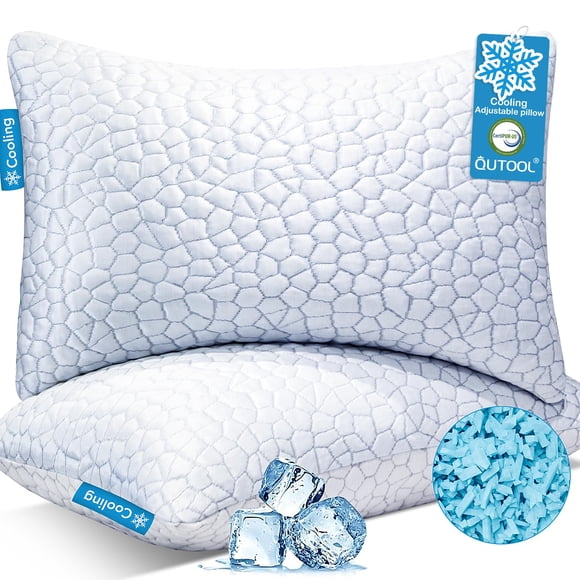 Shredded Memory Foam Pillows for Sleeping Cooling Bamboo Pillow with Adjustable Loft Bed Pillows for Side Back Stomach Sleepers Washable Removable De