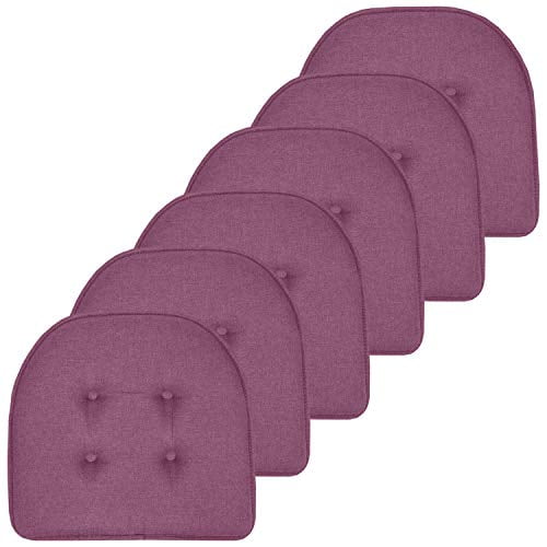 Sweet Home Collection Chair Cushion Memory Foam Pads Tufted Slip Non Skid Rubber Back U-Shaped 17" x 16" Seat Cover, 6 Pack, Purple