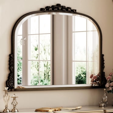 BEAUTYPEAK Miroir de Salle de Bain Arqué 36 Pouces x 27 Pouces Miroir Mural avec Cadre Antique, Bronze Antique