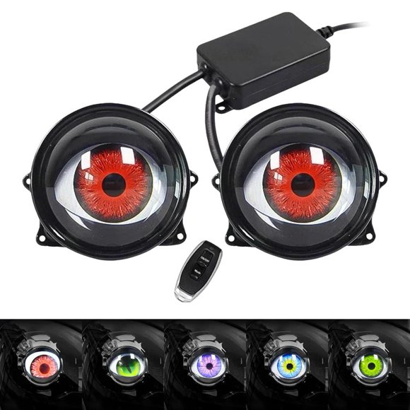 BBASILIYSD 1pcs Car Motorcycle Headlight Strobe Spotlight DRL Halo Lamp Dual LED High/Low Eyes Lens Projector Beam Devil Headlight