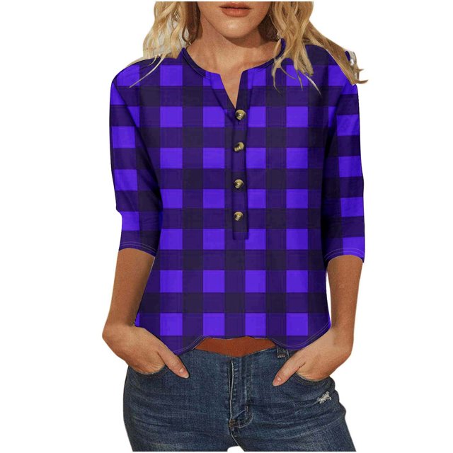Birdeem Blouses pour Femmes T-Shirt Imprimé à Boutons Manches 3/4 Haut Ample