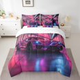 thumbnail image 2 of Sports Car King Comforter Set Racing Sports 7 Pieces Bedding Set,Purple Neon Light Geometric Bed In A Bag for Kids Teens Men Extreme Sport Automobile Bed Set, 2 of 5