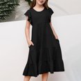thumbnail image 2 of Milgrthf Robes Filles Enfants Été Robe à Manches à Volants à Double Couche 6-12 Ans Noir, 2 of 8