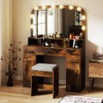 thumbnail image 1 of Costway Vanity Desk Makeup Table with with Stool Large Mirror 3-Color Lights for Bedroom Brown, 1 of 10