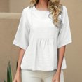 thumbnail image 2 of Diufon Womens Summer Tops Cotton Linen Loose Half Sleeve Crewneck Shirts Oversized Pleated Dress Basic Tee, 2 of 9