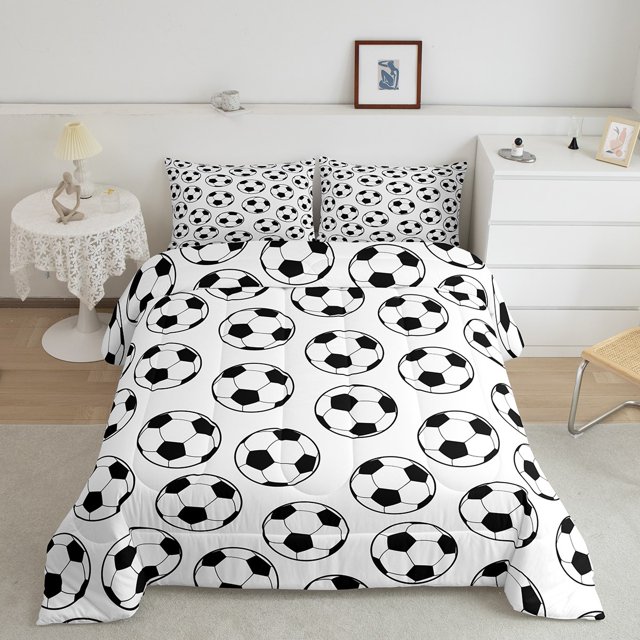 Erosebridal Cartoon Soccer Comforter Sets Queen Size, Rugby Comforters & Duvets, Modern Football Player Decor, Reversible 3pcs