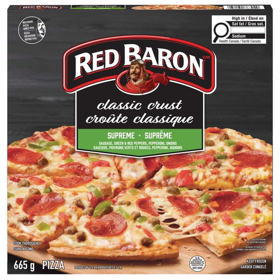 Red Baron Supreme Classic Crust Frozen Pizza, 665 g, Red Baron Supreme Classic Crust Frozen Pizza 665gram