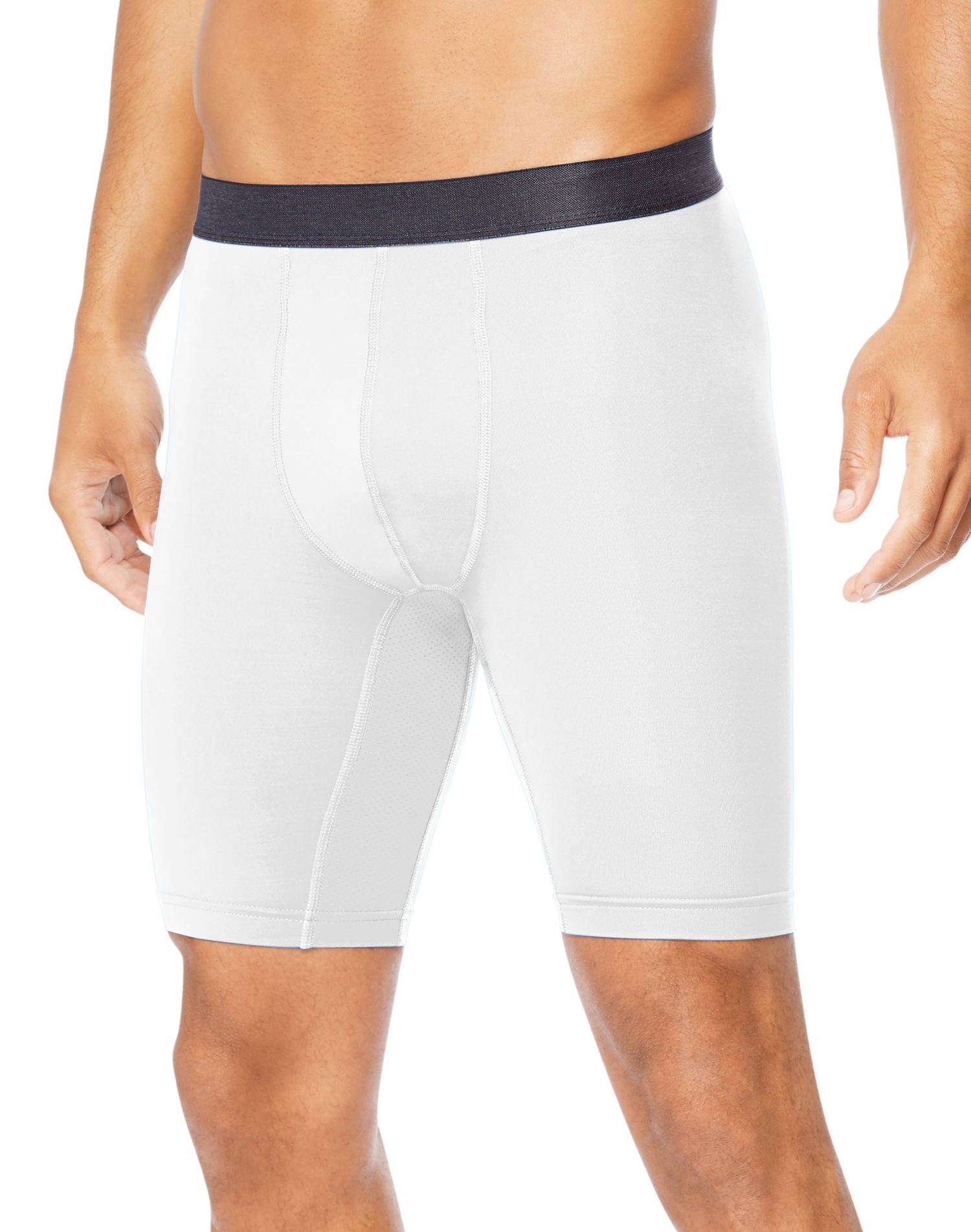 Hanes Mens Sport Performance Compression Shorts, S, True White/Ebony