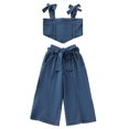 thumbnail image 1 of Honganda Girl's Two-Piece Suit, Backless Denim Sling Tops + Wide-Leg Slit Pants, 1 of 9