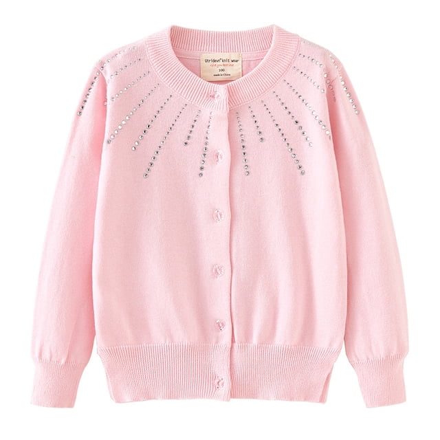 Cardigan en Tricot à Strass pour Filles, Col Rond, Veste Chandail en Coton