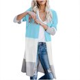 thumbnail image 2 of Women'S Cardigans Ladies Paneled Contrast Striped Pocket Cardigan Long Jacket on Clearance, 2 of 7