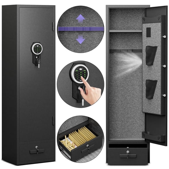 6-8 Gun Safe For Domestic Rifles And Pistols Gun Cabinet,With Backlit Keyboard And Dual Led Lights, Pockets And Removable Shelves