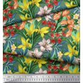 thumbnail image 3 of Soimoi Tissu en Velours Vert Feuilles, & Lys Imprimé Floral Tissu au Mètre 58 Pouces de Large, 3 of 3
