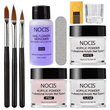 NOCIS Acrylic Nail Kit Acrylic Powder Acrylic Liquid Set Nail Art Crystal Powder Liquid Monomer with Nail Pens Nail Forms for Acrylic Nails Extension Carving