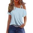 thumbnail image 1 of tarylea Going Out Tops For Women 1 Cold Shoulder Top Eyelet Short Sleeve Shirts Loose Fitted, 1 of 4