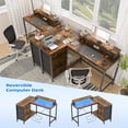 thumbnail image 4 of L Shaped Desk, Gaming Desk with LED Light & Power Outlet, L Shaped Computer Table with 3 Drawers & Shelves for Home Office, 4 of 7