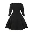 thumbnail image 2 of Women‘s Spring Autumn Patchwork Dress Long Sleeve Square Neck Plaid Zipper A-Line Dress, 2 of 5