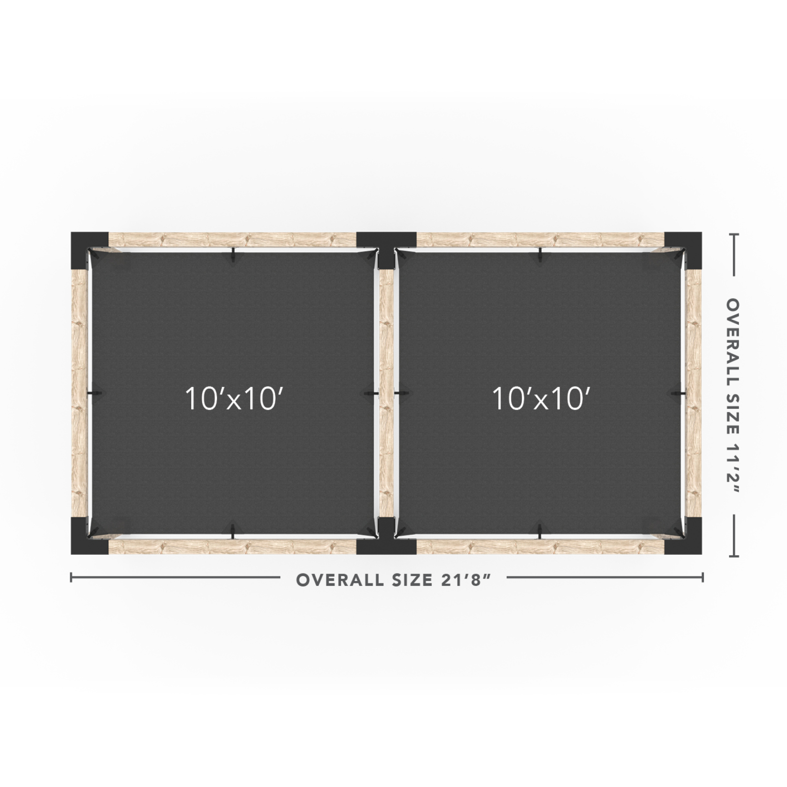 Kit Toja 12' x 22' Double Pergola avec 2 voiles d’ombre pour poteaux en bois 6x6