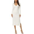 thumbnail image 2 of INSPIRE CHIC Robe Chandail Midi pour Femme à Manches Longues, Encolure Cœur, Coupe Ajustée, Tricot, Fente Latérale, devant Torsadé, Blanc m, 2 of 6