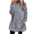 thumbnail image 1 of KIHOUT Hauts pour Femmes Printemps Hiver Col Rond Peluche Ample Couleur Unie avec Poche Chaud Blouse à Manches Longues Hauts, 1 of 6