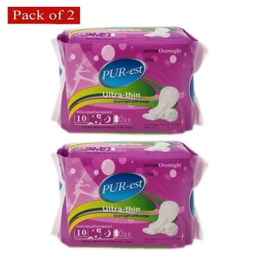 Purest Night Use Soft Cottony Cover Ultra Thin Overnight Sanitary Napkins 90s (Pack of 2)