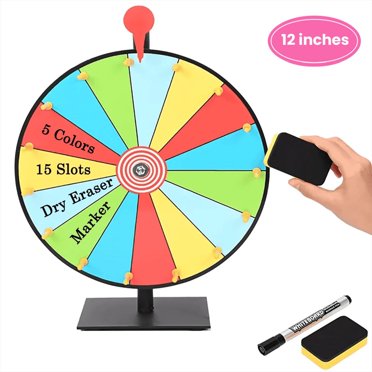 HLONK 12” Spinning Prize Wheel with 15 Slots  Tabletop Roulette Wheel with Marker & Eraser  Fortune Spinning Game for Promotion  Party  Tradeshow