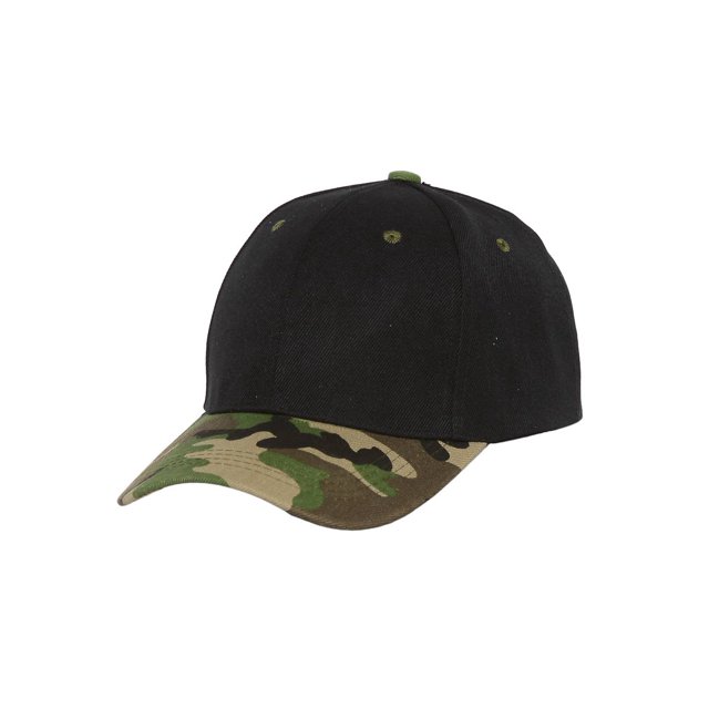 Two-Tone Adjustable Baseball Cap, Black Camo