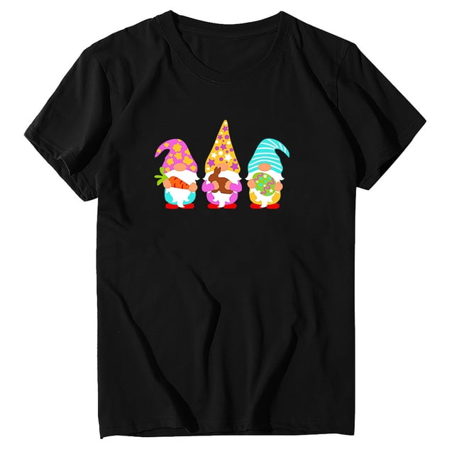 Économies d'Été FY24 Hauts de Pâques pour Femmes, PEZHADA Femmes Décontracté Grande Taille Imprimé Col Rond Manches Courtes T-Shirts de Pâques Chemisiers Hauts T-Shirt Graphique Hauts Noir G