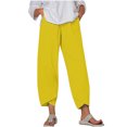 thumbnail image 2 of RXIRUCGD Women's Summer Comfortable Loose Wide Legged Fashion Solid Color Capris, Yellow, Size: L, 2 of 5