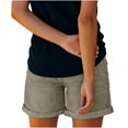 thumbnail image 4 of FYEGRE Short pour Femmes Décontracté Extensible Taille Haute Short en Jean Coupé Short en Denim Short Décontracté Confortable de Plage pour Femmes avec Cordon Vert Armée P, 4 of 7