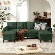 Jarenie Modern Sectional Sofa Couch with Reversible Chaise U Shaped Couch 4-Seat Convertible Sofa for Living Room Green