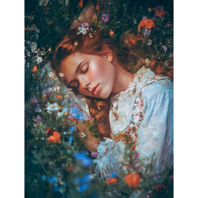 Romantic Woman In Flowers Canvas Wall Art 15.75x11.81 Inches