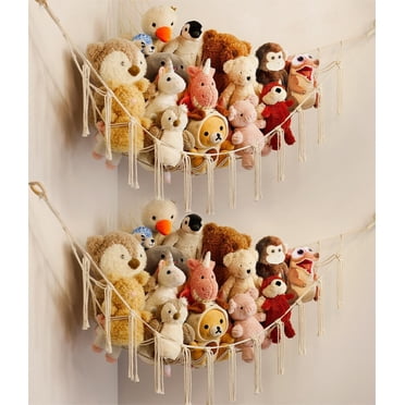 Stuffed Animal Storage Hammock or Net - Large Toy Hammock Net for Stuffed Animals Corner - Hanging Stuff Animal Organizer Holder Ideas for Plush Plushie - Kids Baby Nursery Wall Bedroom Room Decor