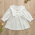thumbnail image 2 of Splozh Robe d'Automne pour Tout-Petit Robe pour Tout-Petit Enfants Bébé Fille en Lin Uni à Boutons à Volants Robe de Fête Vêtements Blanc, 5-6 Ans, 2 of 5