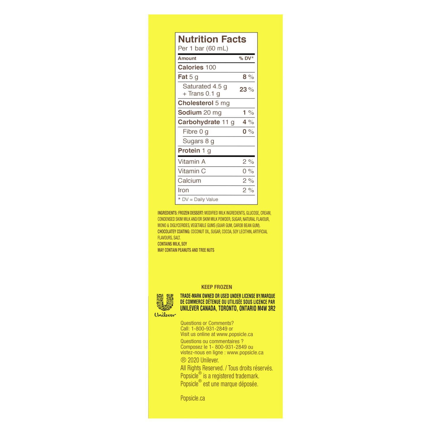 Popsicle Revello Frozen Dairy Dessert Bars, 12 x 60 ml