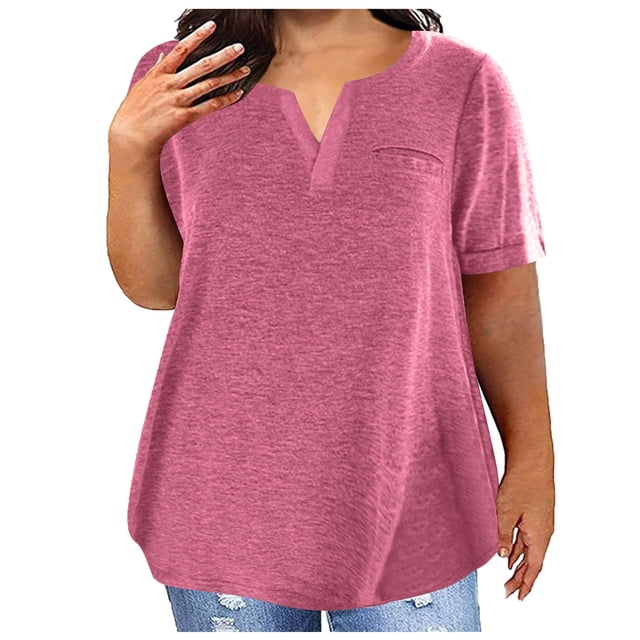 asjyhkr Plus Size Womens Summer Tops Short Sleeve T Shirts Loose Stretch Soft Comfy Tees Solid Basic Blouses