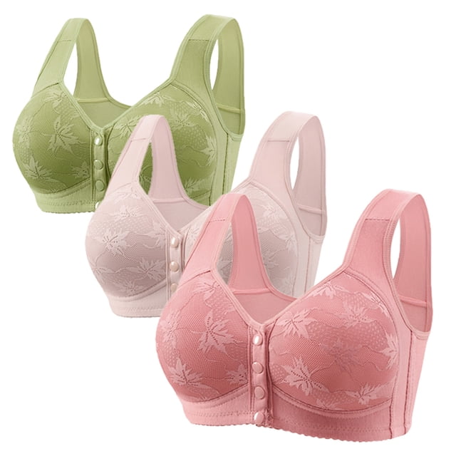 Timegard 3pc Front Closure Bras for Women Plus Size Wirefree Full Coverage Comfort Everyday Bralette