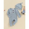 thumbnail image 3 of EYIIYE Infant Baby Girls Boys Basic Romper 0-6M Newborn Long Sleeve Bodysuit Crew Neck Overalls Solid Color Ribbed Button Jumpsuit with Hat Spring Autumn, 3 of 9
