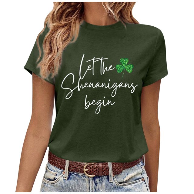 LUOGENLI T-shirts pour Femmes pour la Saint-Patrick et T-Shirt de Mode Imprimé à Manches Courtes pour Femmes T-shirts pour Femmes T-shirts Graphiques TTG Grande Taille Saint-Valentin Vert Armée TTTG