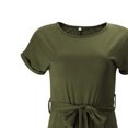 thumbnail image 5 of Pompotops Women's Solid Color Casual Short-Sleeved Lace-Up O-Neck Slit Irregular Dress, 5 of 5
