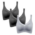 thumbnail image 4 of Kyusrd Plus Size Cut-Off Seamless Bra For Women'S 3Pcs Supportive Full Coverage Wireless Bralette Bra Adjustable Shoulder Straps Bra Soild Color Everyday Athletic Sport Bra, 4 of 9