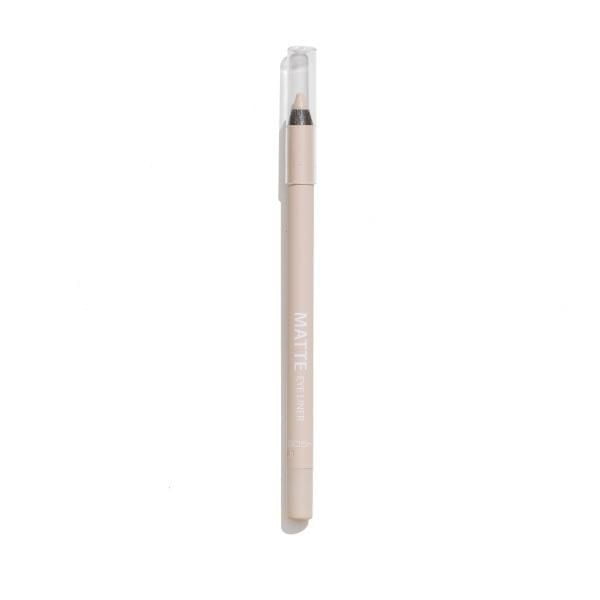 GOSH-Matte Eye Liner - 013 Nude, a slim matte beige cream eyeliner pencil with clear cap, allergy-certified and vegan, designed for precise application to create sharp or smokey eye makeup looks.