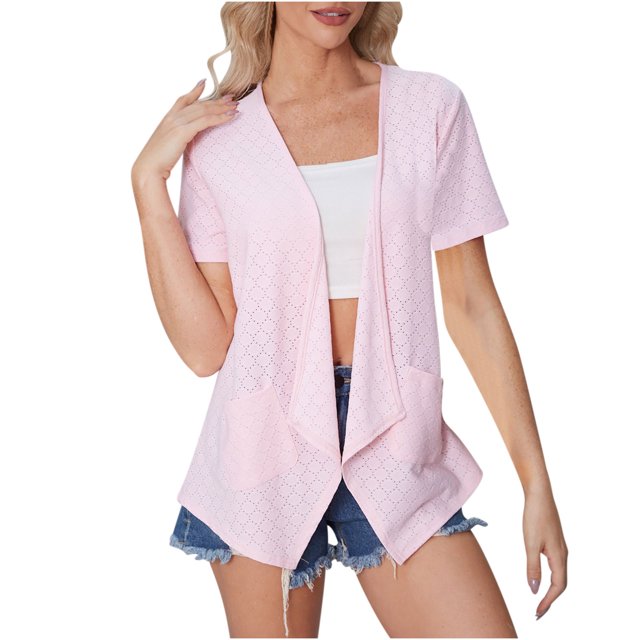 FAIWAD Women's Short Sleeve Cardigan Casual Summer Lightweight Open Front Solid Color Cardigans