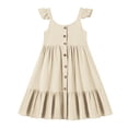 thumbnail image 4 of Robe pour Filles Petite Fille Été Sans Manches Robe Décontractée Enfants Tout-Petit Boutonnée Mode Robe Soleil à Volants Robe Bébé Beige 3 Ans-4 Ans, 4 of 5