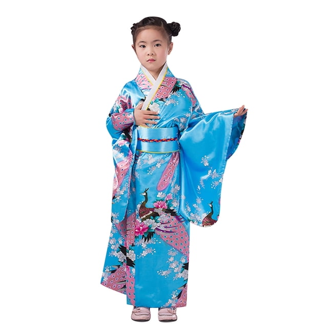 Sunnyoo Robe Kimono à Fleurs à Manches Longues pour Tout-Petites Filles, Robe Yukata Traditionnelle Japonaise