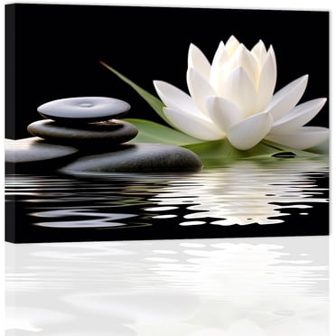 ZHONGYUTONG Lotus Flower Wall Art Zen Stone Pictures Spiritual Wall Decor Meditation Painting Spa Artwork for Bathroom Yoga Room Office (12" x 18")