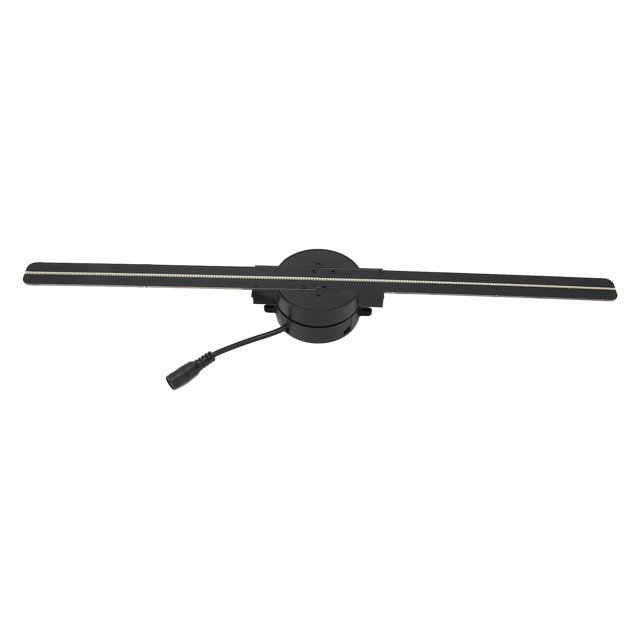 3D Hologram Fan, 16.5 Inch WiFi 3D Hologram Projector with 224 LED light beads, displayed with two black fan blades connected to a circular base. Offers 2000x224 resolution, adjustable brightness, and compatibility with the 3D Circle app. Ideal for advertising displays in business stores, bars, and events.