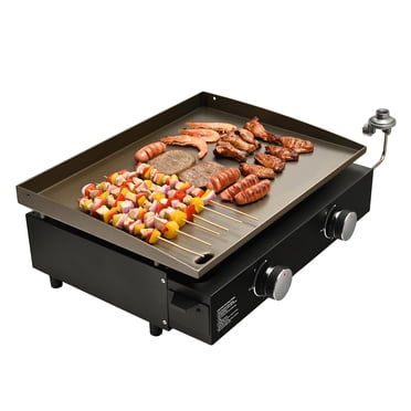 KFFKFF Industrial Griddle, 22.4" Robust Manual Flat Surface Griddle, Tabletop Gas BBQ with Non-Adhesive Cooking Plate, Steel Natural Gas Griddle, H-Configuration Burner Mobile Restaurant Grill